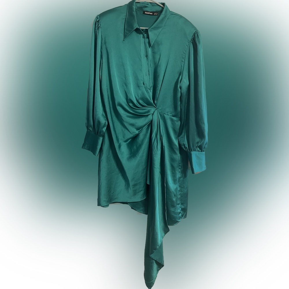 Emerald Satin Asymmetrical T Shirt Dress , Size 16 Plus